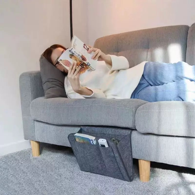 minimalist bedside felt organizer for phone and tablet