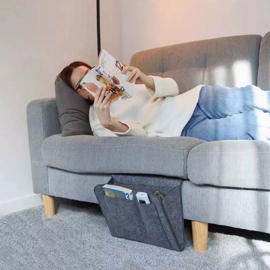 minimalist bedside felt organizer for phone and tablet