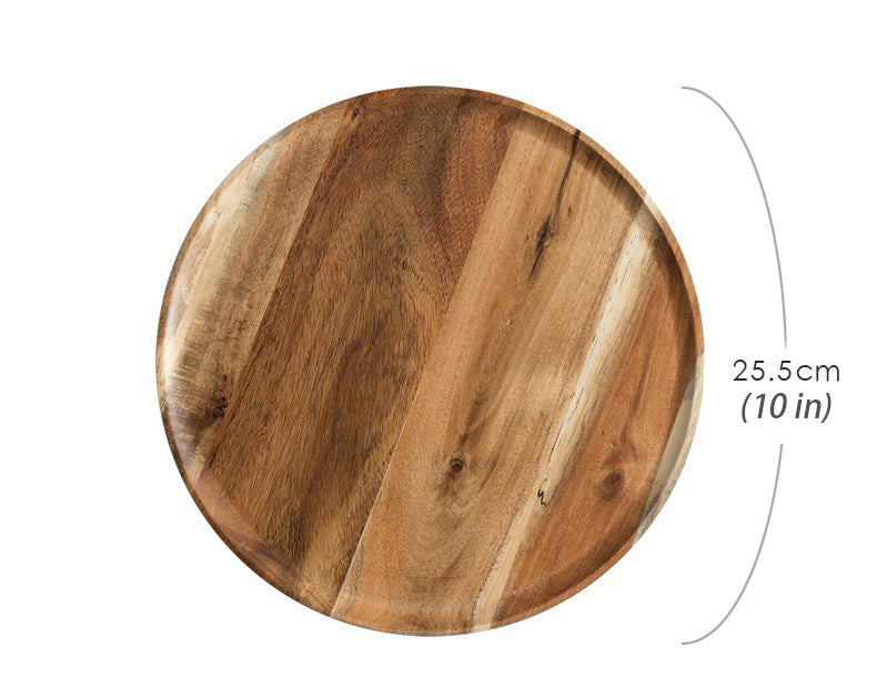 Artisanal Round Acacia Wood Tray | Handcrafted Minimalist Decor & Serving Plate
