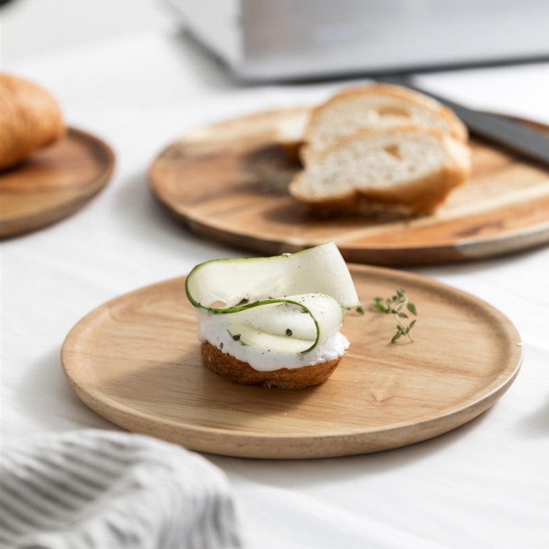 Artisanal Round Acacia Wood Tray | Handcrafted Minimalist Decor & Serving Plate