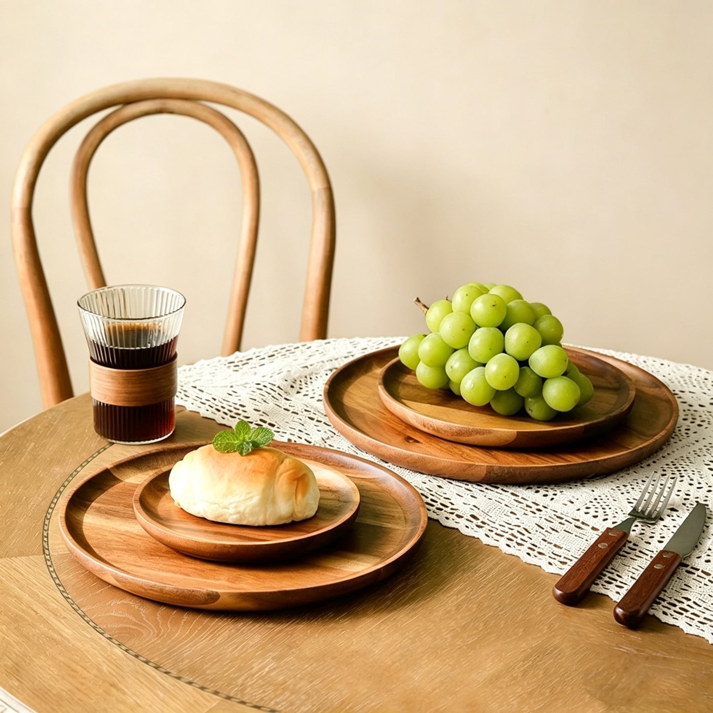 Artisanal Round Acacia Wood Tray | Handcrafted Minimalist Decor & Serving Plate